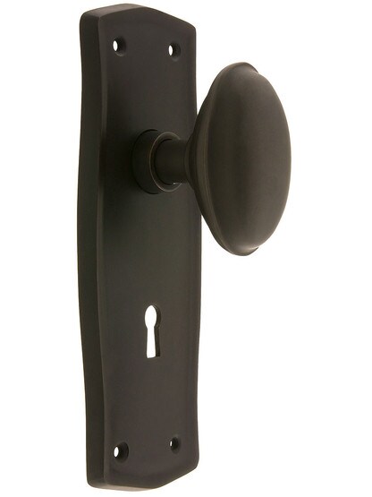Prairie Design Mortise Lock Set With Oval Brass Knobs in Oil-Rubbed Bronze.